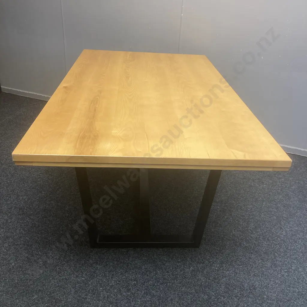 Sorinmobler Dining / Meeting Table, Made In NZ, American Oak, Heavy Black Steel Base. H76 W180 D105cm Image 1++